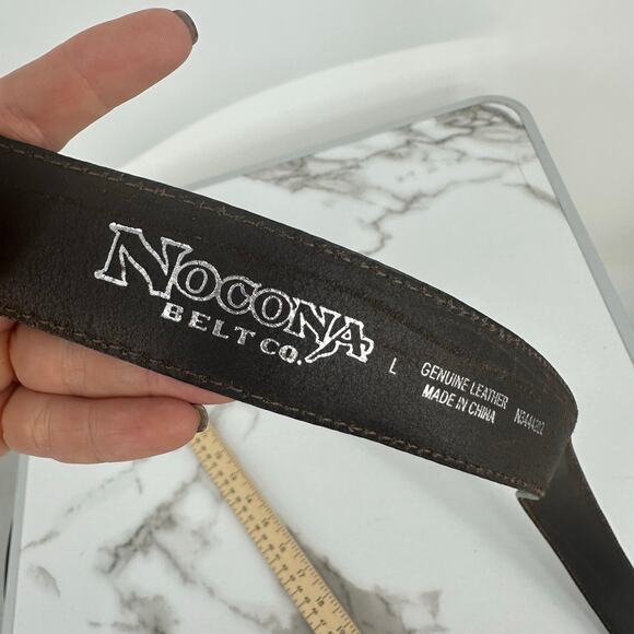Nocona 170110 Womens L Cross Vintage Crackle Leather Belt Brown Western Goth - Picture 4 of 6